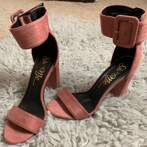 Stellah Blush Suede Block Heel Sandals with Ankle Buckle